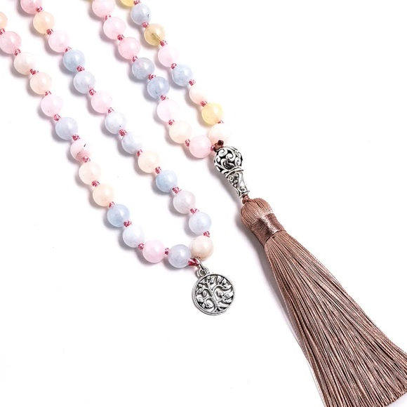 Morganite Aquamarine Mala Gemstone necklace - Picture 4 of 5